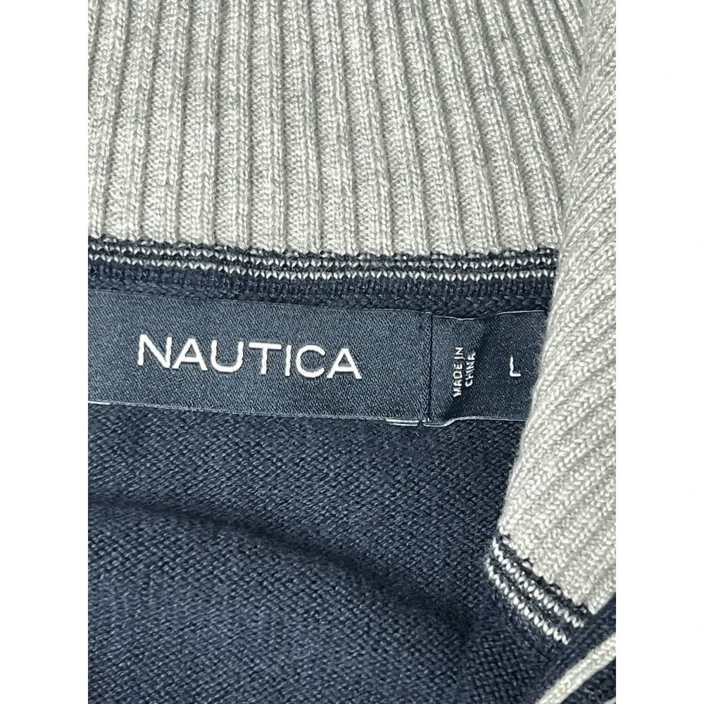 Nautica Mens Blue‎ Long Sleeve Fleece Quarter Zip Size Large Mock Neck